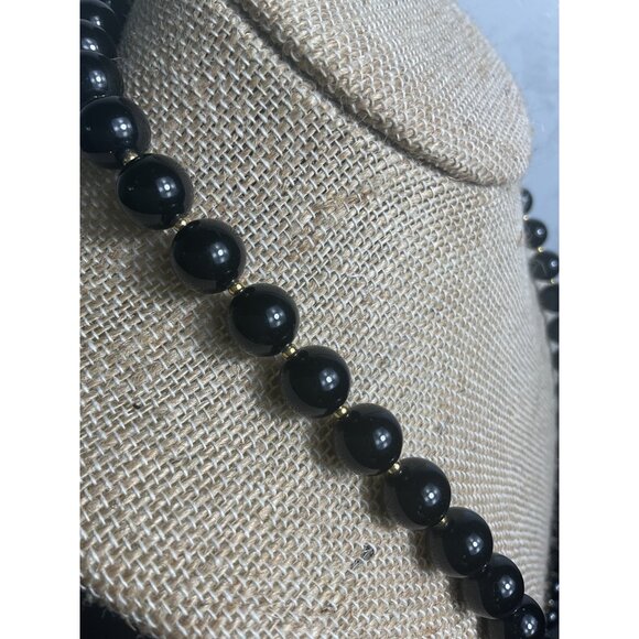 Black Bead & Gold Clasp Necklace - Picture 2 of 4
